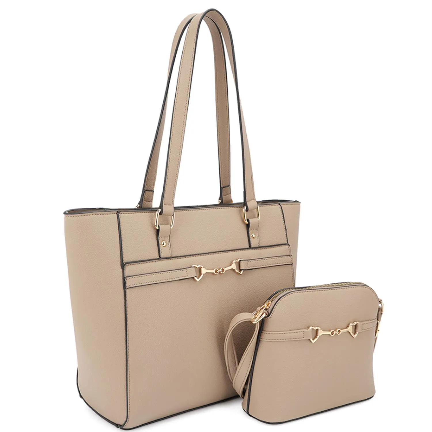 2in1 Smooth Matching Shoulder Tote Bag With Crossbody Set -5 colors