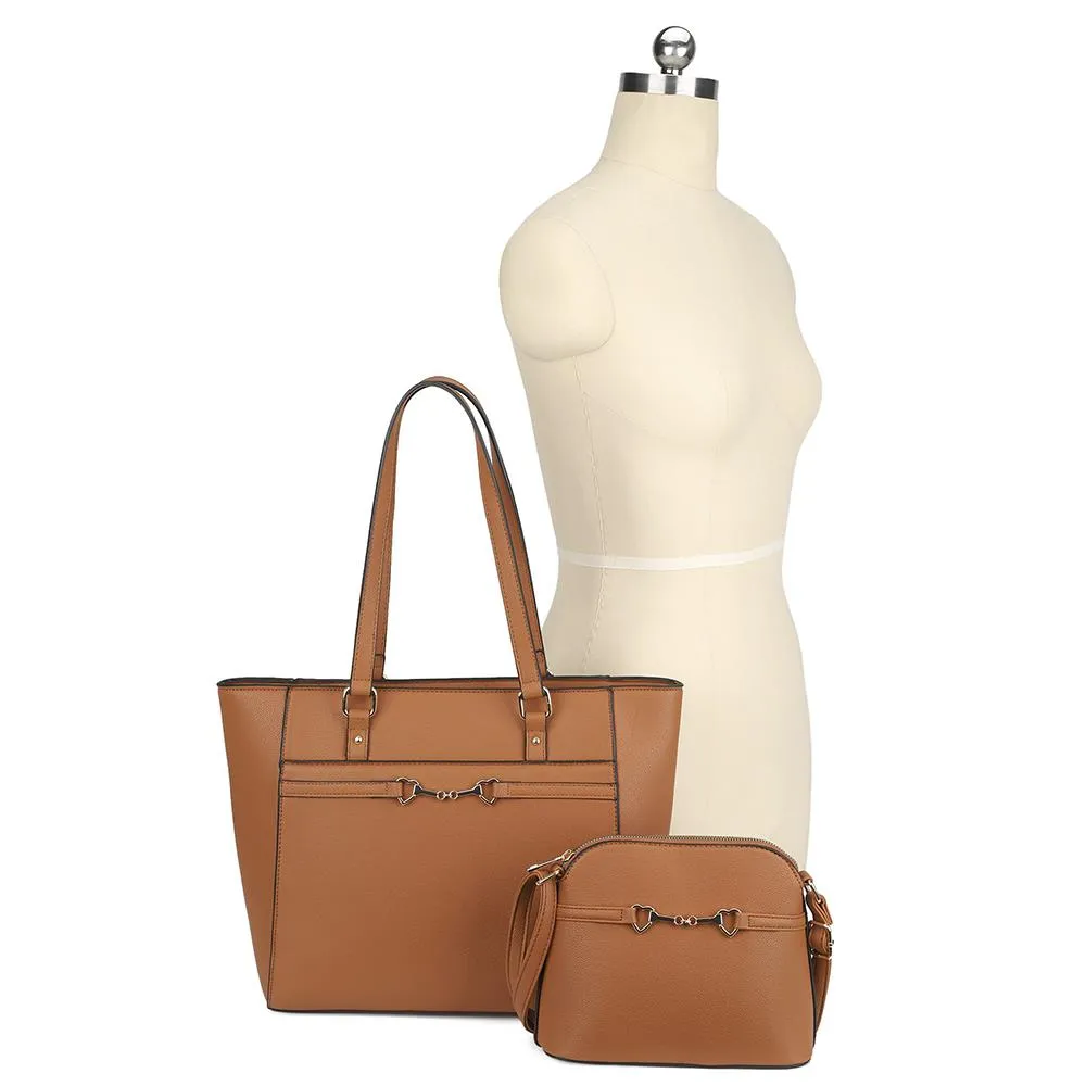 2in1 Smooth Matching Shoulder Tote Bag With Crossbody Set -5 colors