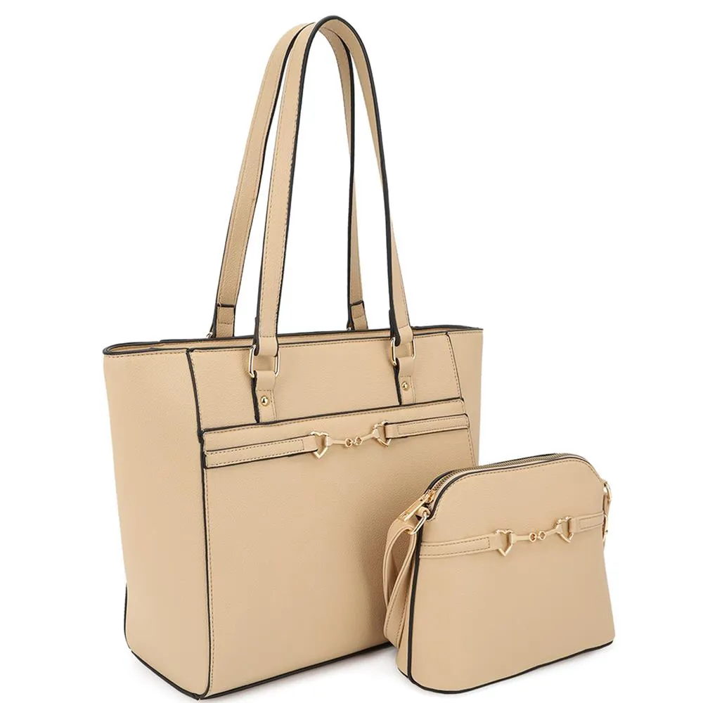 2in1 Smooth Matching Shoulder Tote Bag With Crossbody Set -5 colors