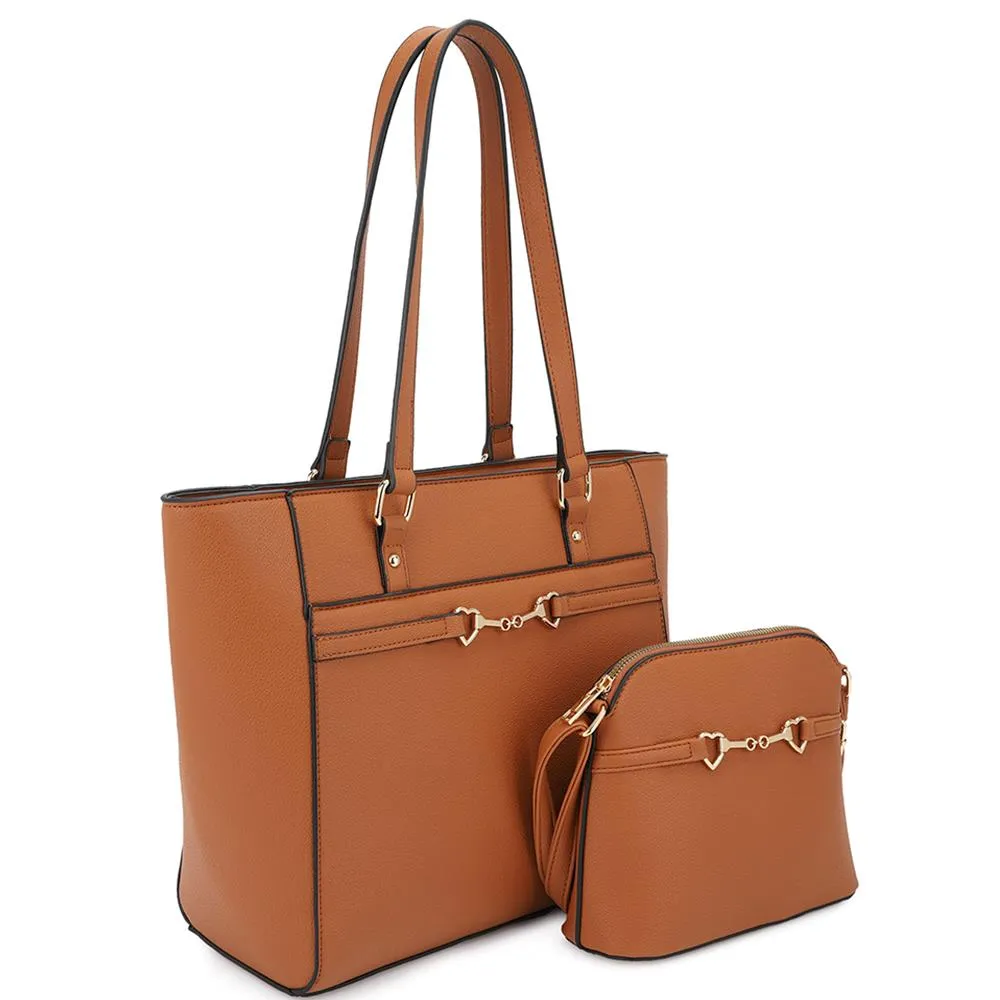 2in1 Smooth Matching Shoulder Tote Bag With Crossbody Set -5 colors