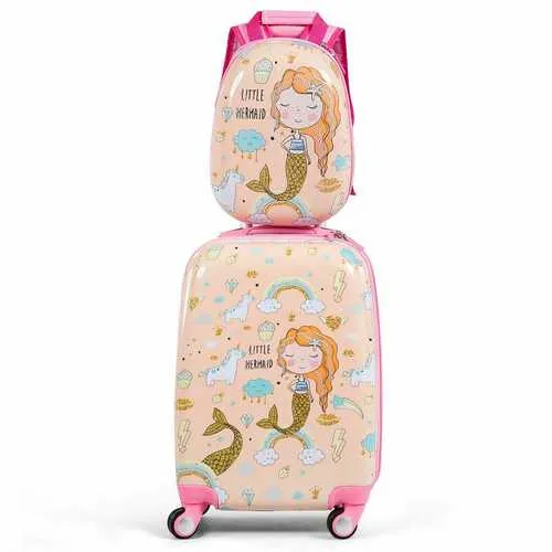 2PC Kids Luggage Set Rolling Suitcase & Backpack-Pink