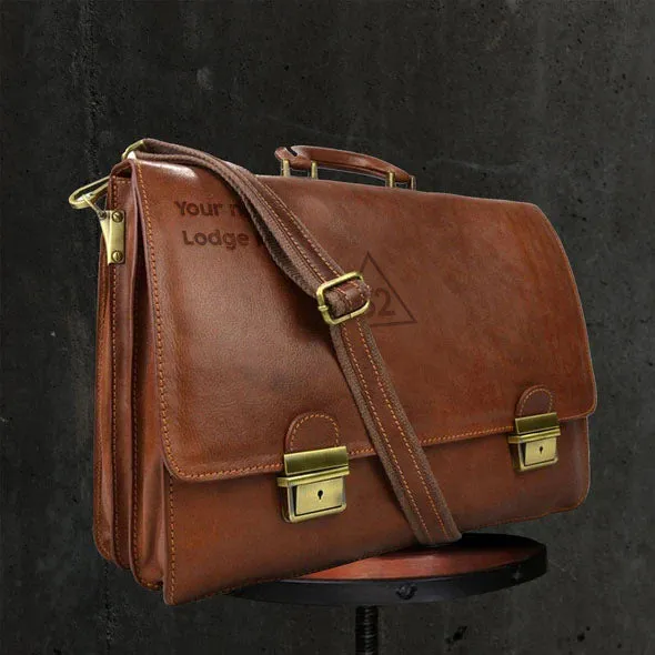 32nd Degree Scottish Rite Briefcase - Genuine Brown Leather