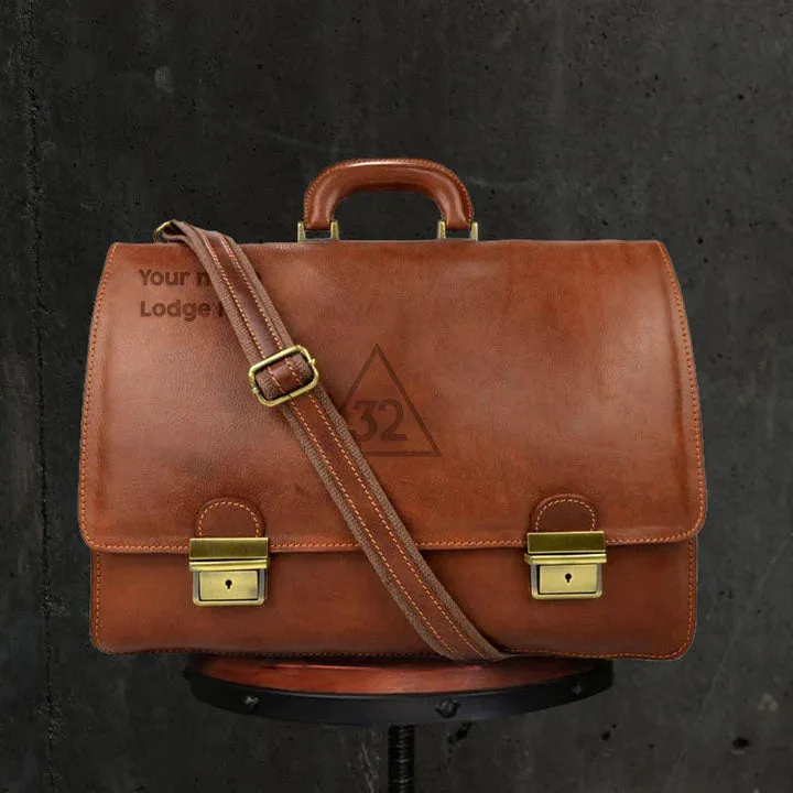 32nd Degree Scottish Rite Briefcase - Genuine Brown Leather