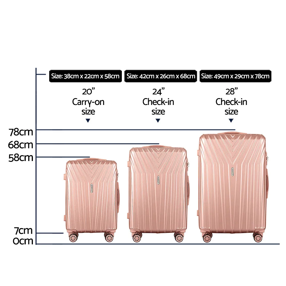 3pc Lightweight Hard-shell Luggage Set, TSA Locks, Pink - Wanderlite