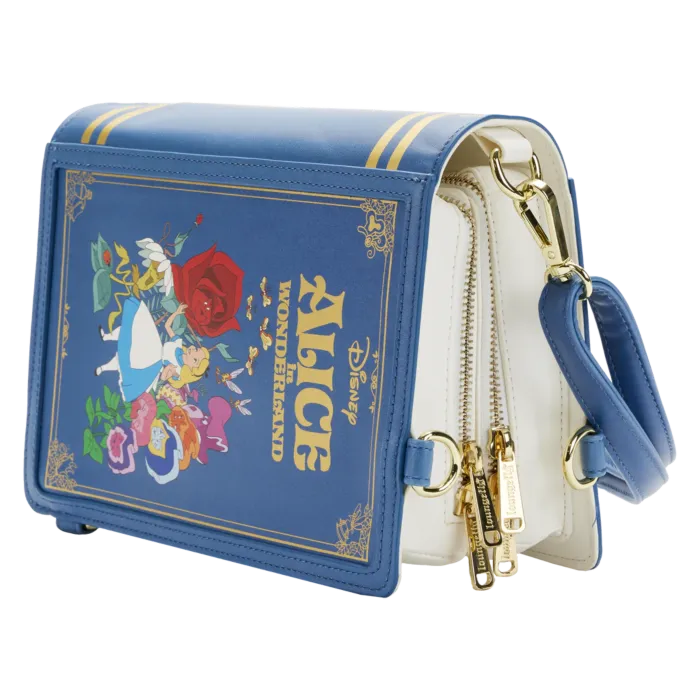 6" Disney : Alice in Wonderland - Book Convertible Faux Leather Crossbody Backpack Bag Loungefly