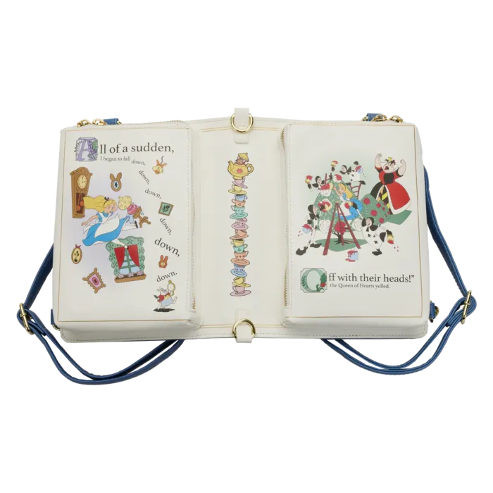 6" Disney : Alice in Wonderland - Book Convertible Faux Leather Crossbody Backpack Bag Loungefly