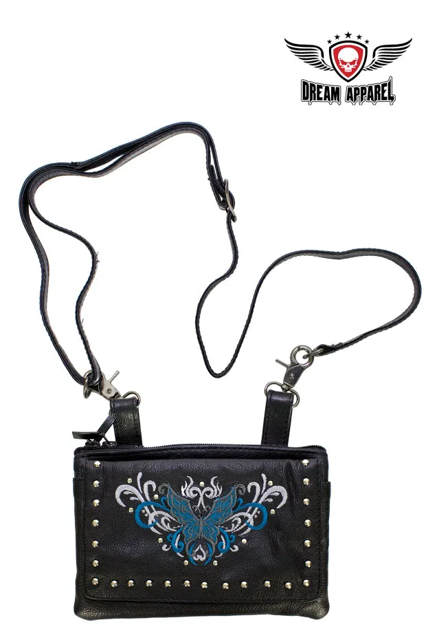 All Naked Cowhide Leather Turquoise Butterfly Belt Bag