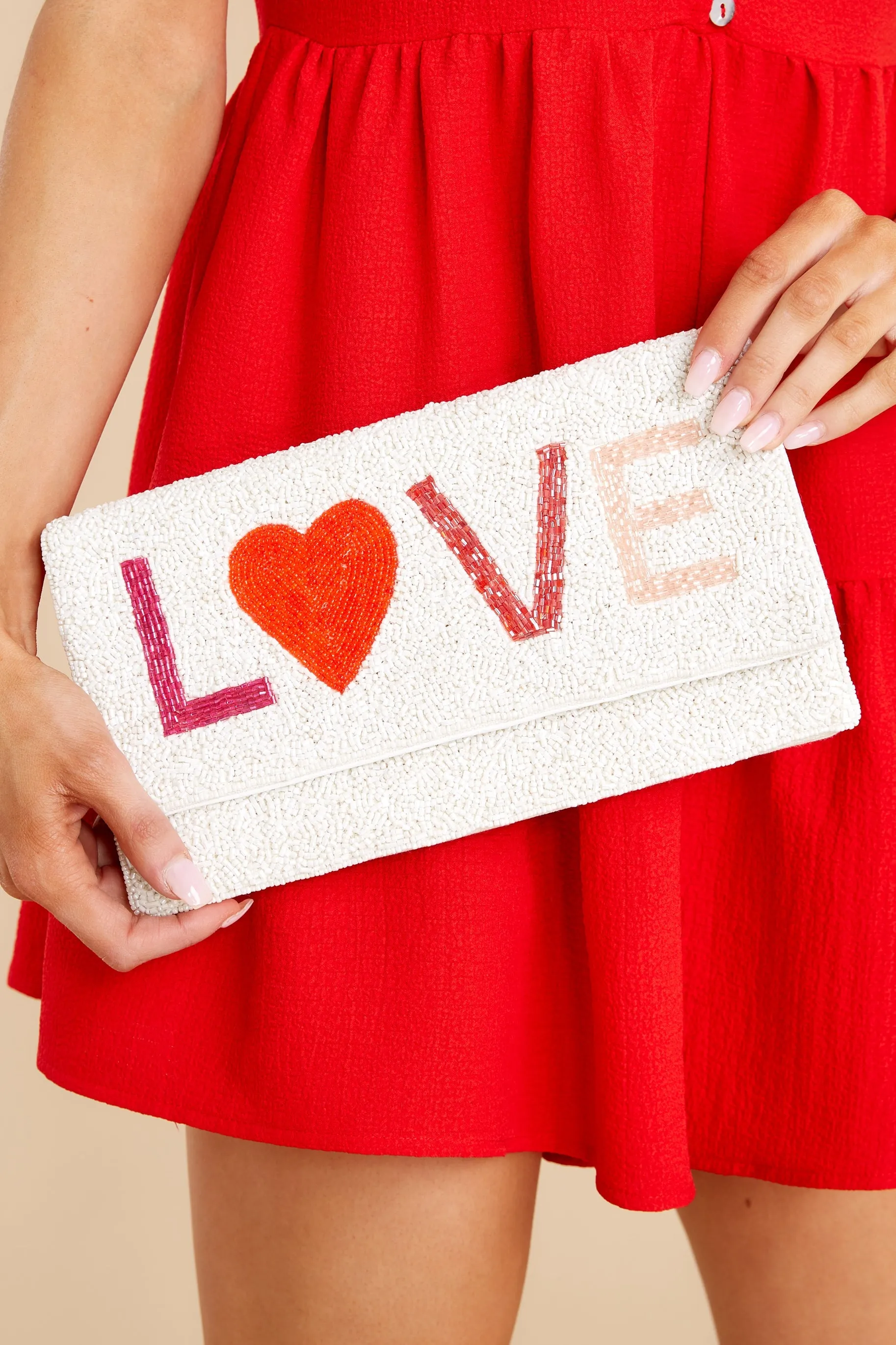 All You Need White Multi Beaded Clutch