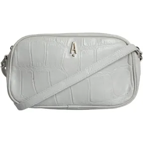 Aniye By White Croc Print Leather Crossbody Sling Bag