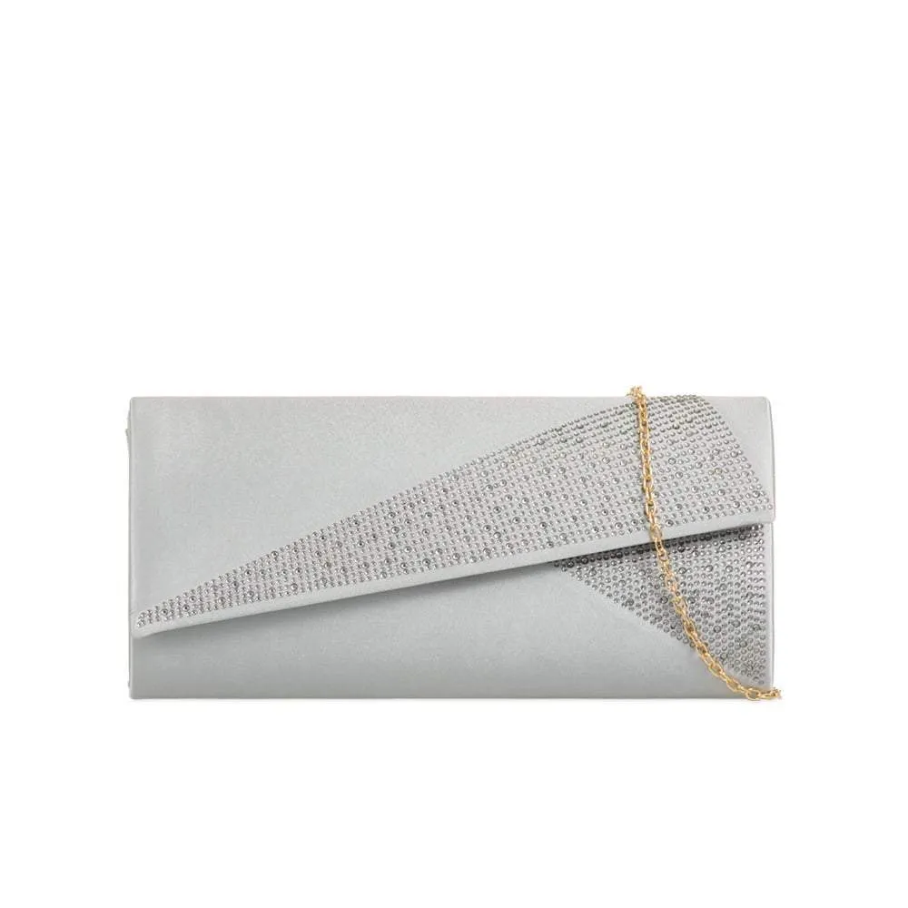 BAHIRA Satin Diamante Embellished Evening Clutch Bag