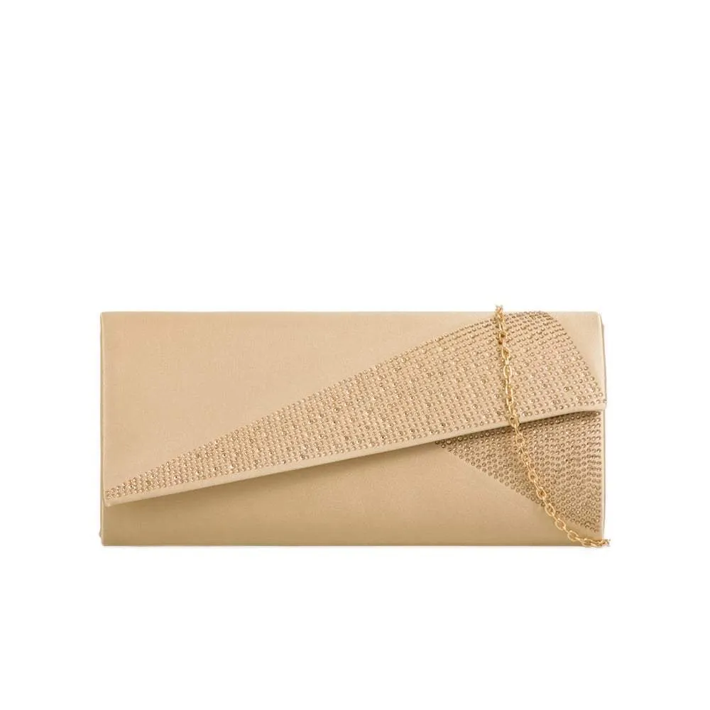 BAHIRA Satin Diamante Embellished Evening Clutch Bag