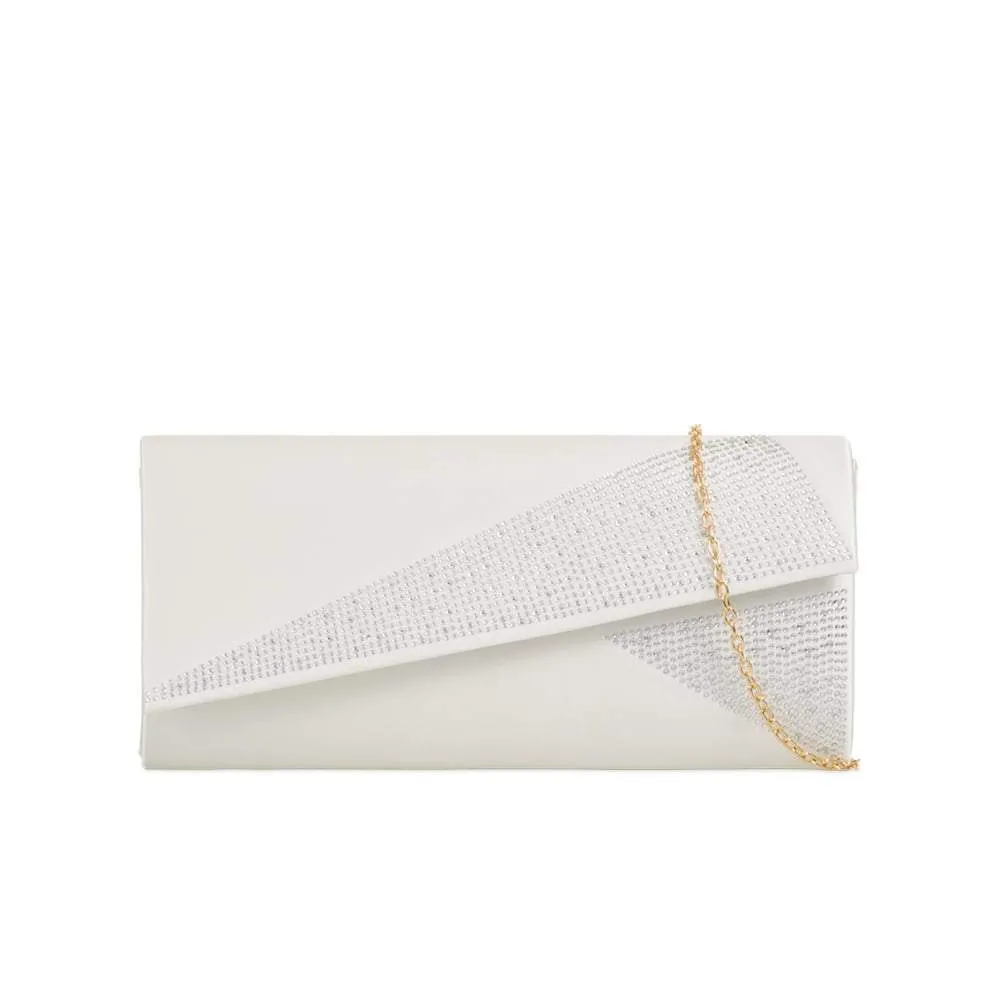 BAHIRA Satin Diamante Embellished Evening Clutch Bag