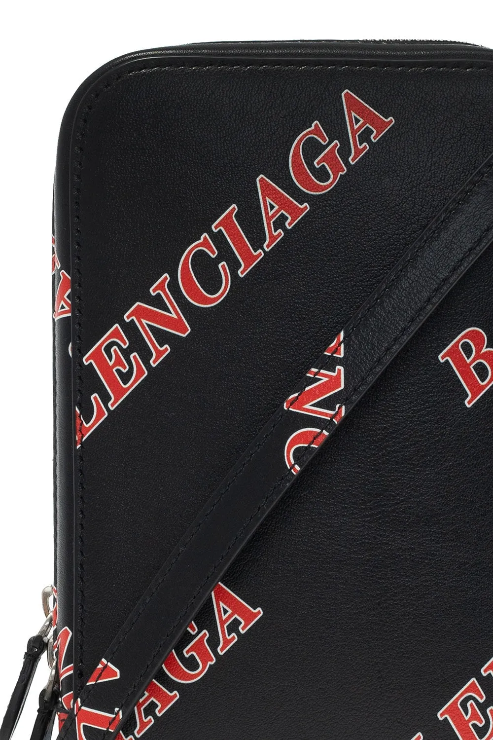 Balenciaga Black Calfskin Leather Sport Print Phone Holder Bag