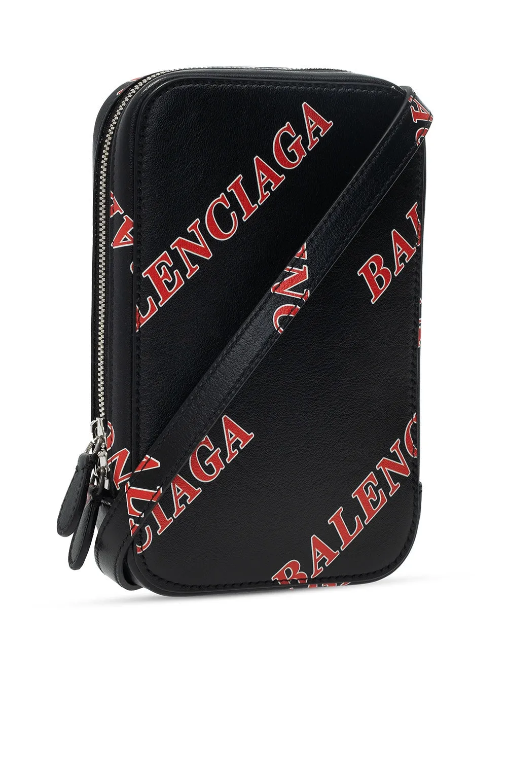 Balenciaga Black Calfskin Leather Sport Print Phone Holder Bag