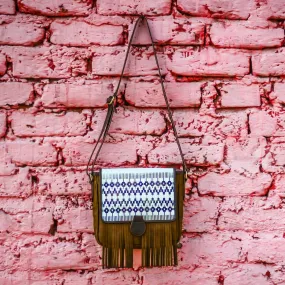 Batik Print Fringe Sling Bag (Blue Khaki)