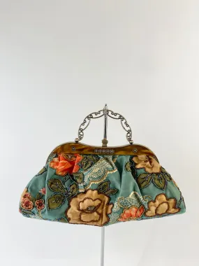 Beaded Green Floral Evening Bag