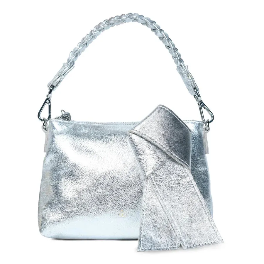 Bell & Fox Indira Bow Detial Clutch/Crossbody Bag in Silver