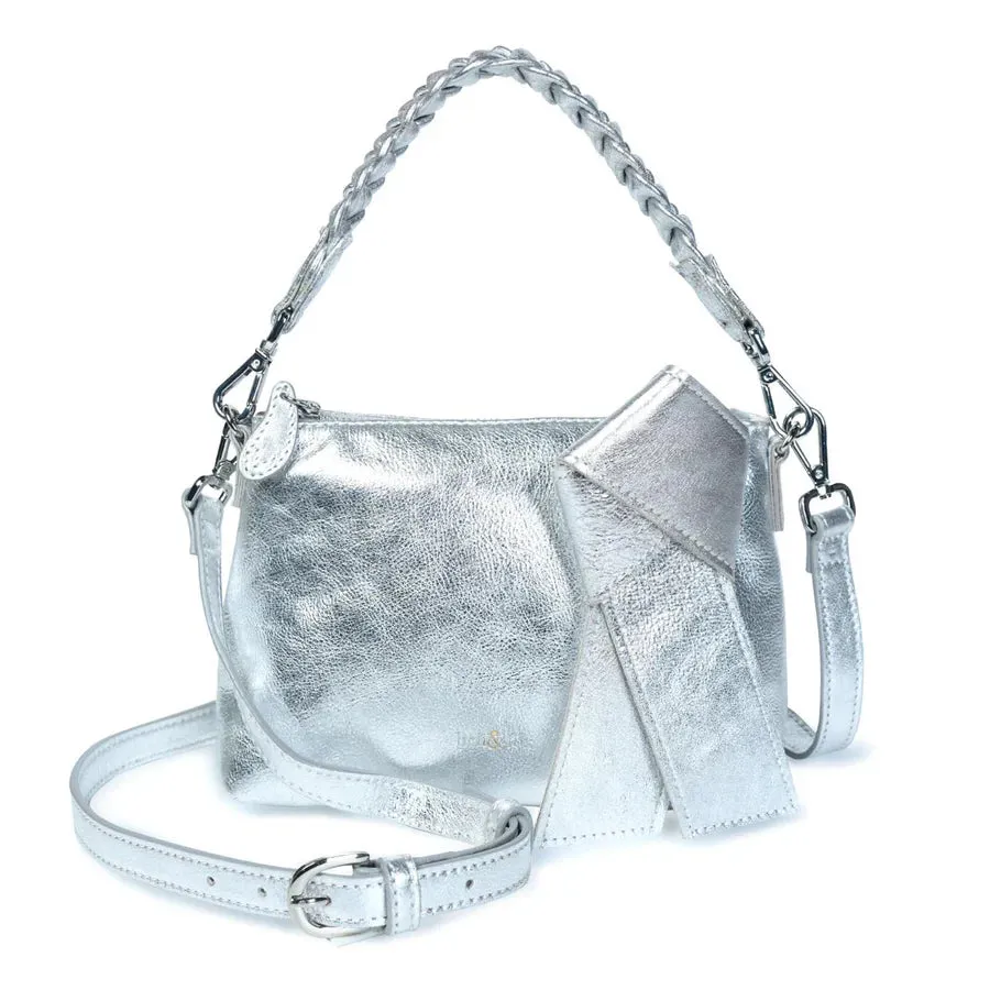 Bell & Fox Indira Bow Detial Clutch/Crossbody Bag in Silver