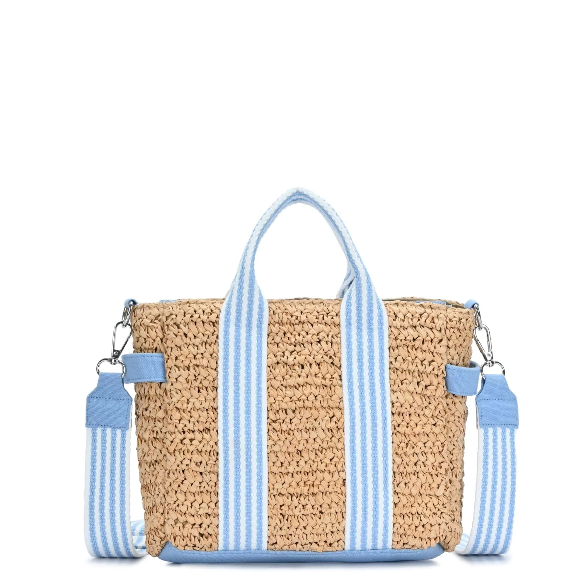 BGAIN247 Two Tone Striped Straw Tote/Crossbody With Guitar Strap