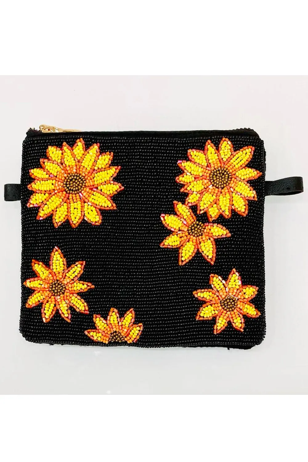 Black And Yellow Sunflower Embroidered Coin Purse