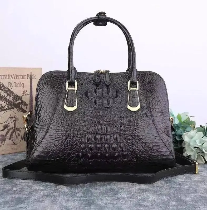 Black Crocodile Leather Briefcase,Shell Style Crocodile Leather Bag