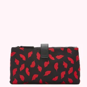 BLACK MULTI HANDPAINTED LIPS DOUBLE MAKE UP BAG