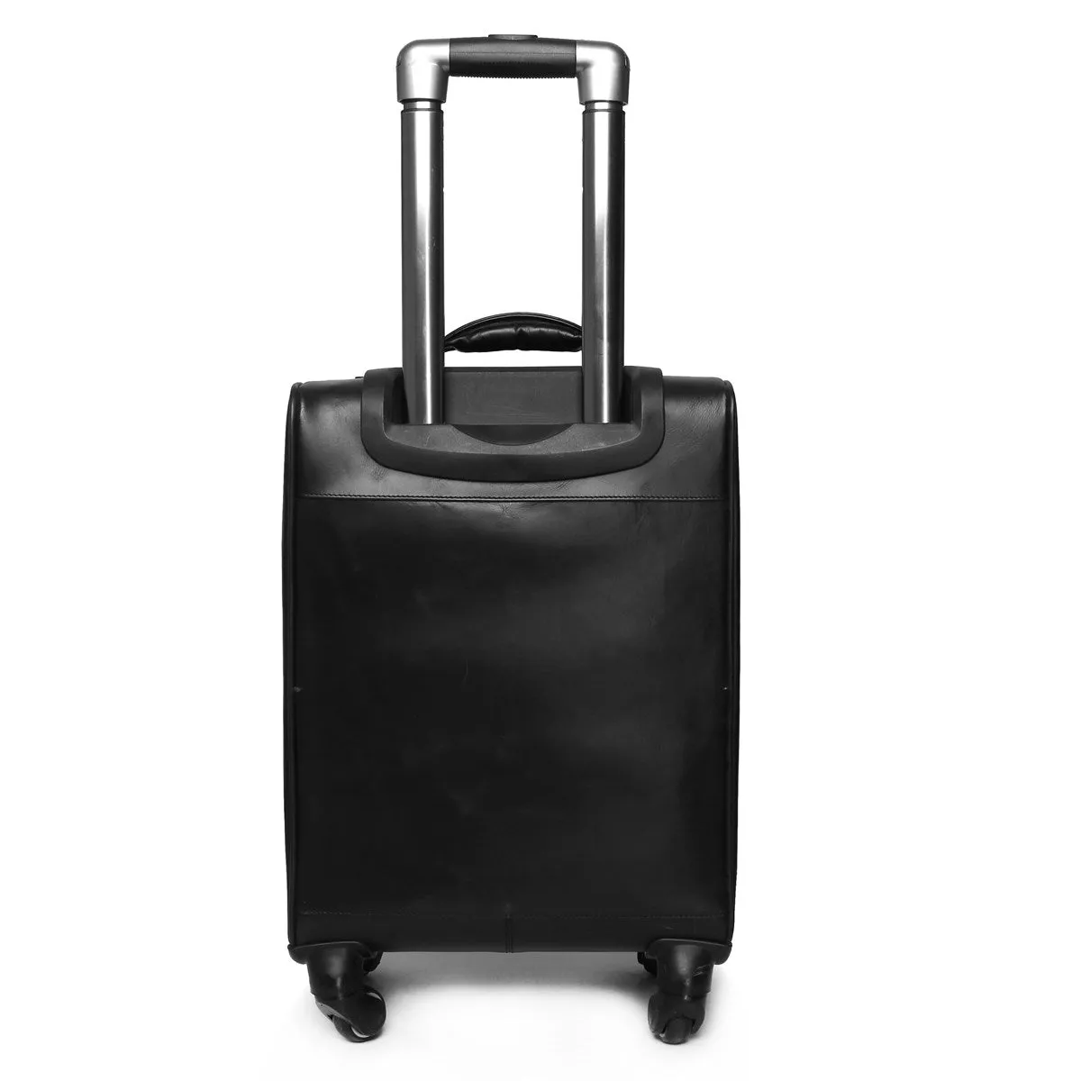 Black Quad Wheel Leather Strolley Travel Bag By Brune & Bareskin