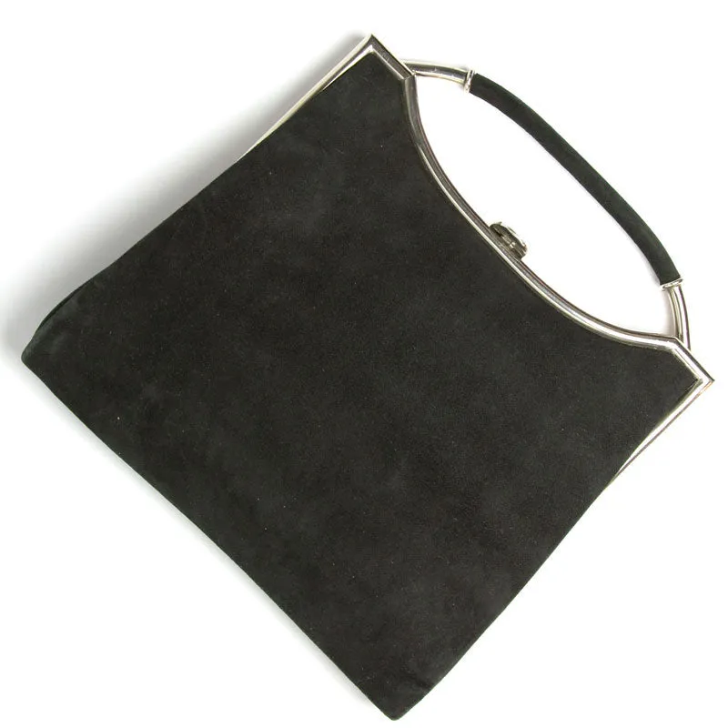 Black Suede Handbag with Chrome