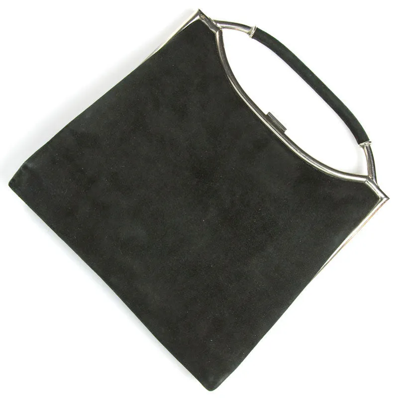 Black Suede Handbag with Chrome