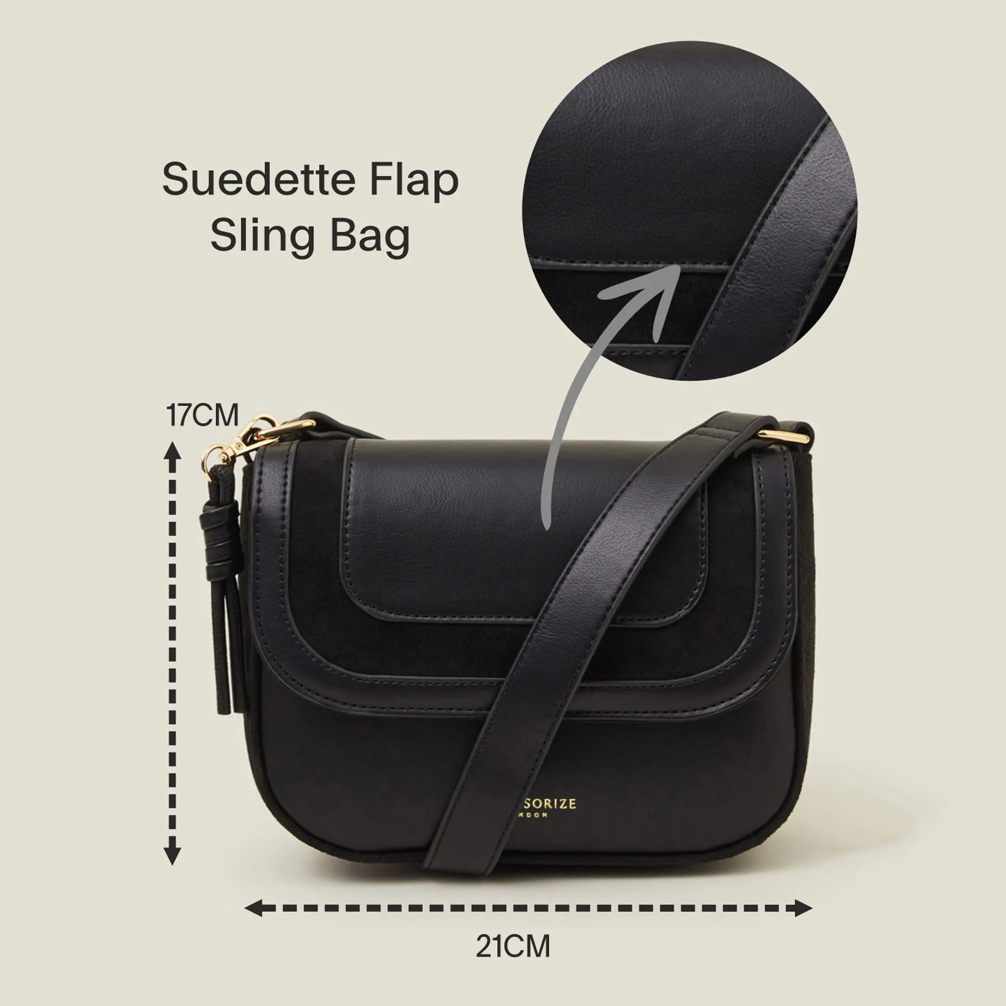 Black Suedette Flap Sling Bag