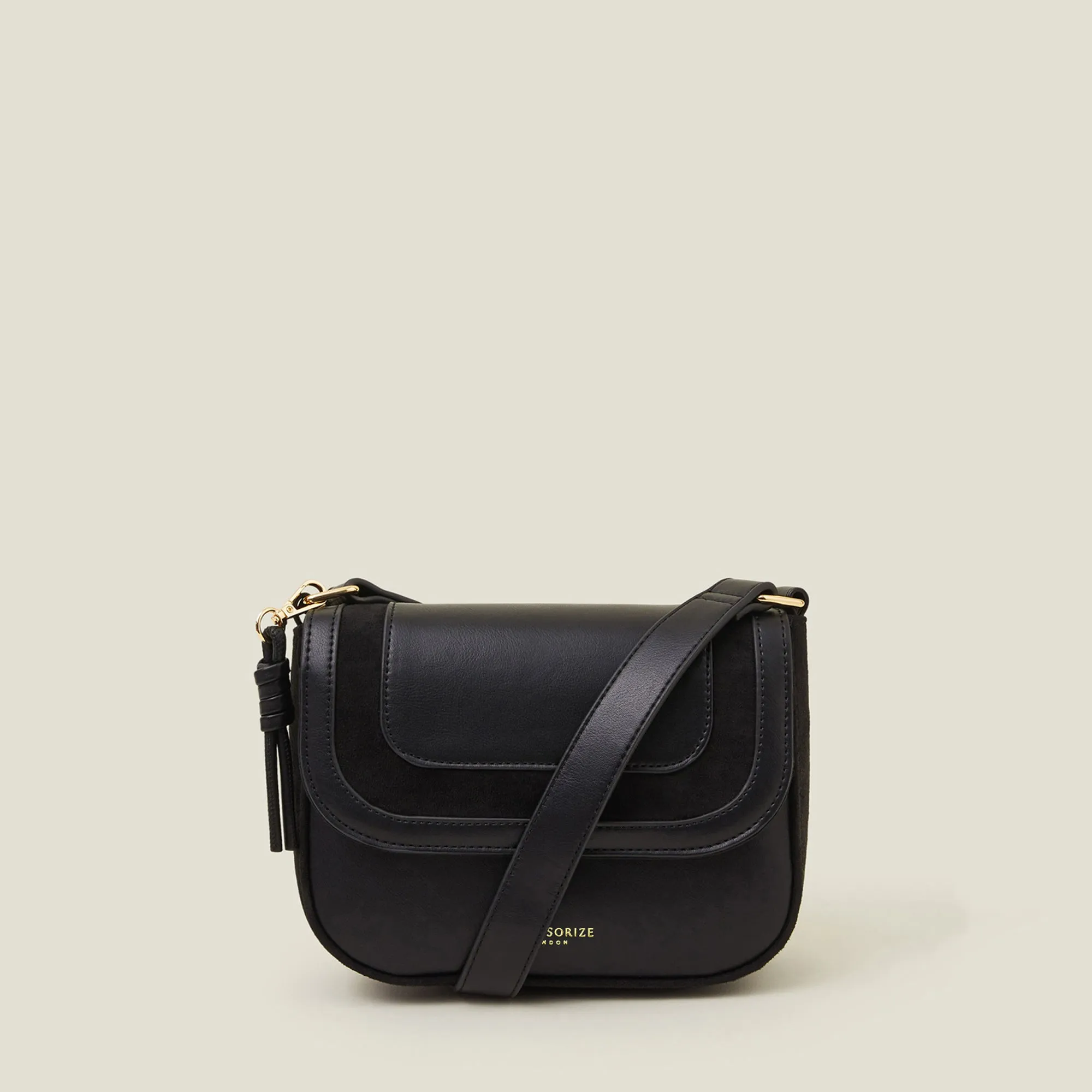 Black Suedette Flap Sling Bag