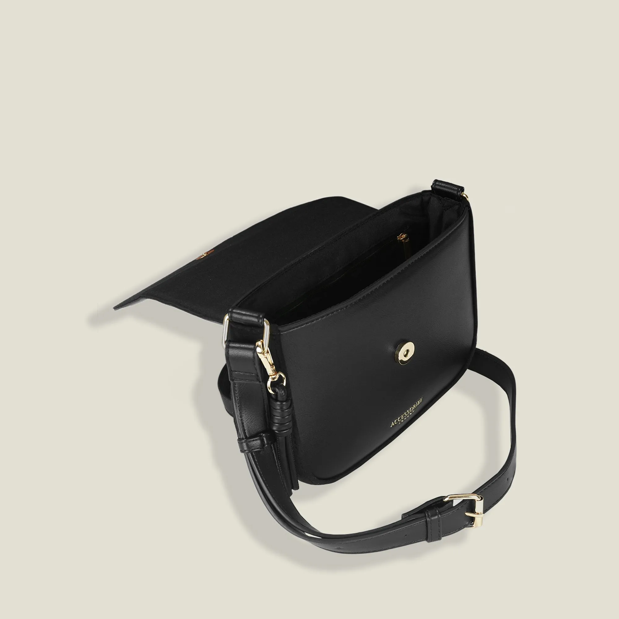 Black Suedette Flap Sling Bag