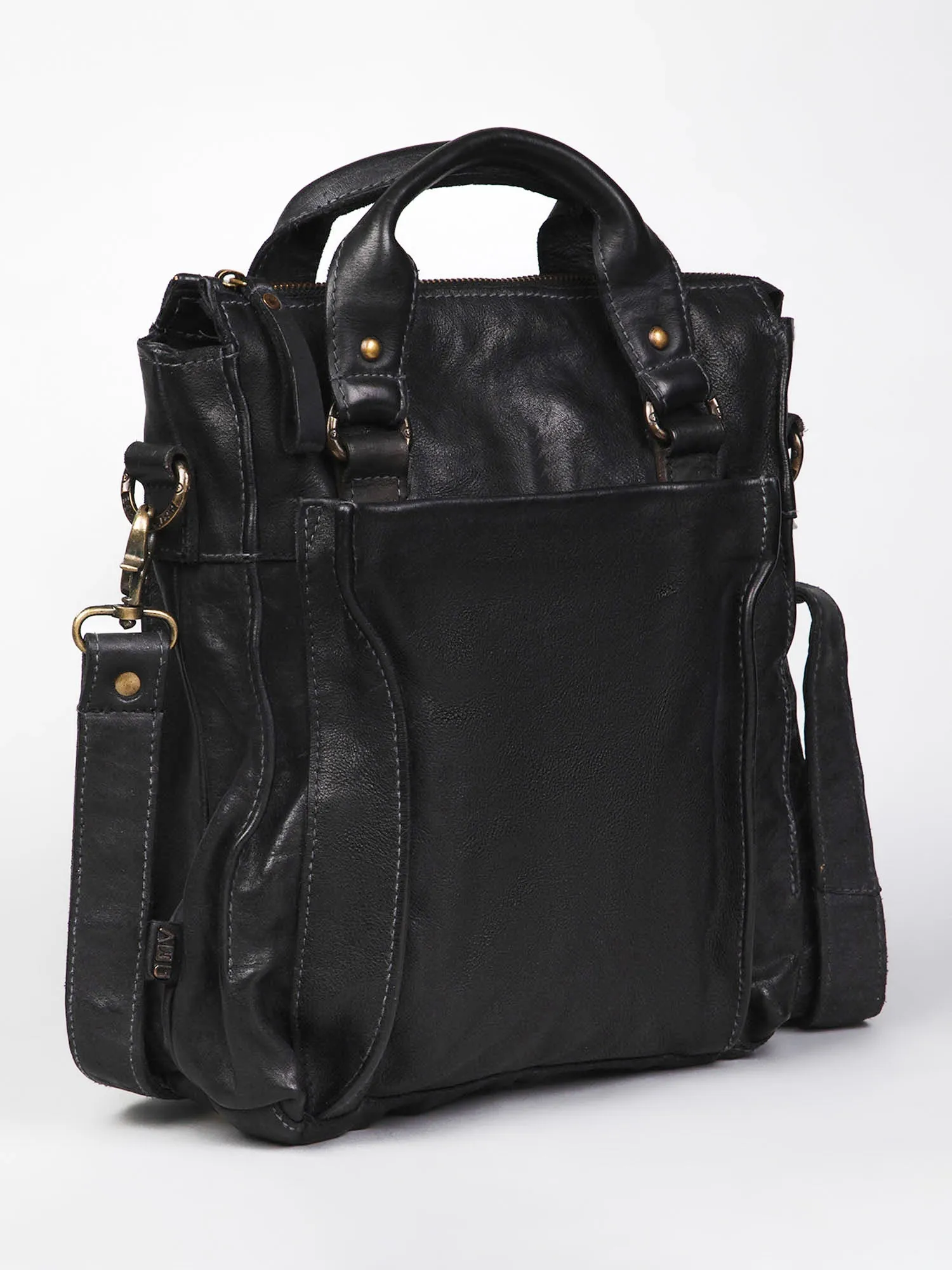 Black Veg Tanned Washed Leather Crossbody Bag