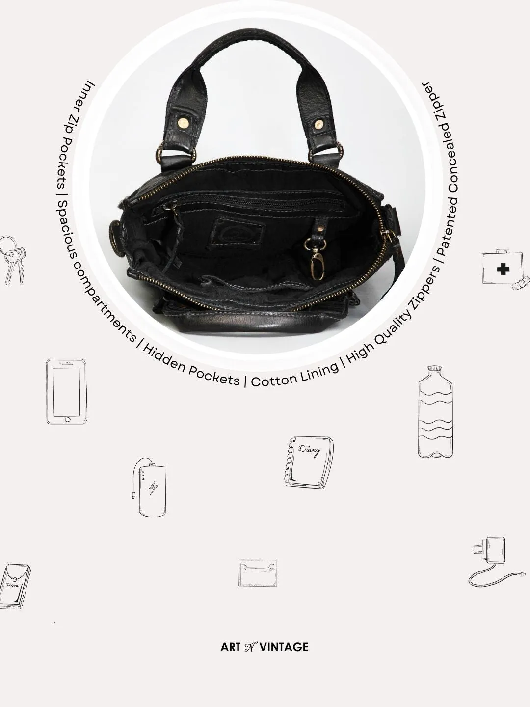 Black Veg Tanned Washed Leather Crossbody Bag