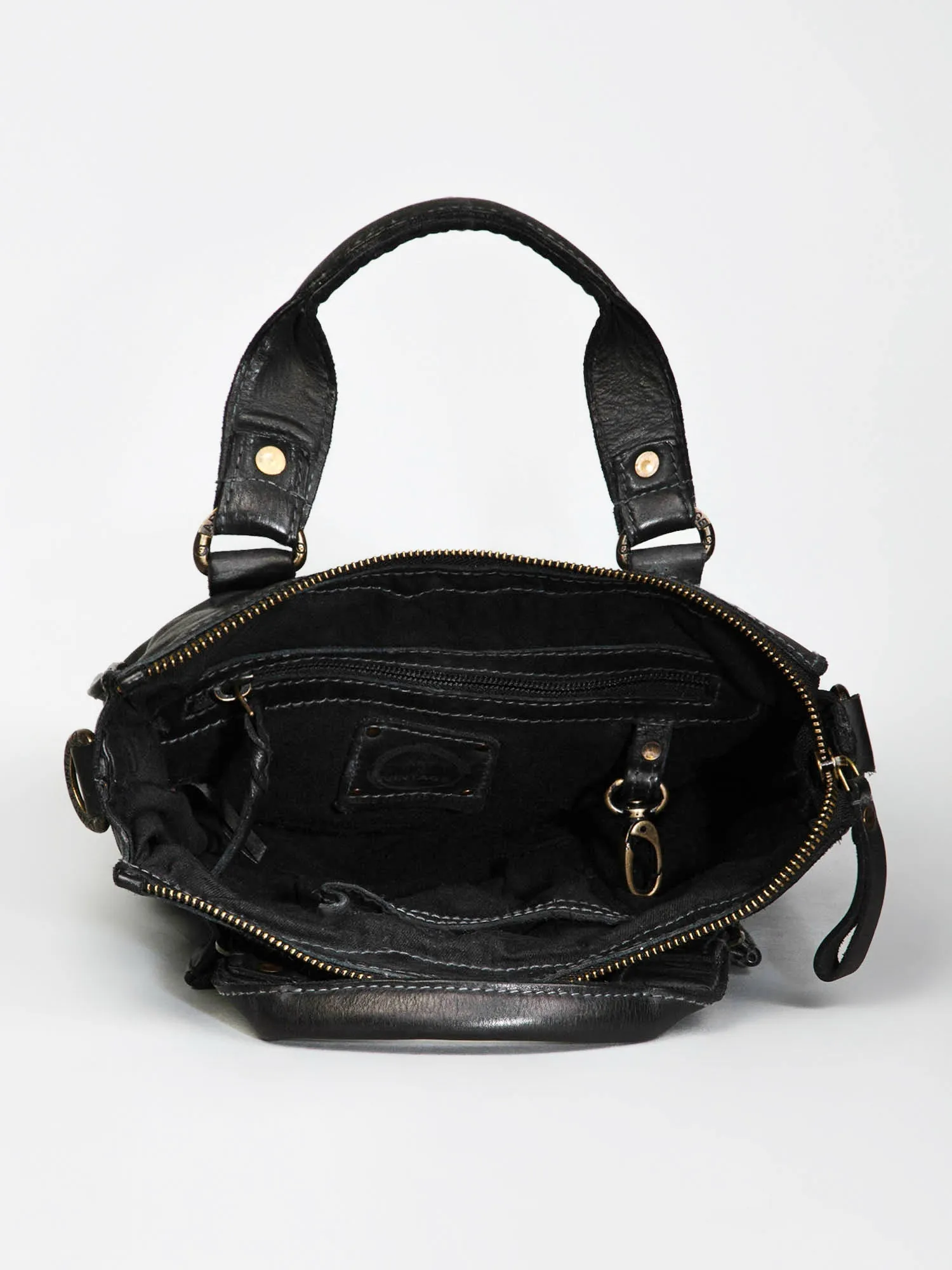 Black Veg Tanned Washed Leather Crossbody Bag