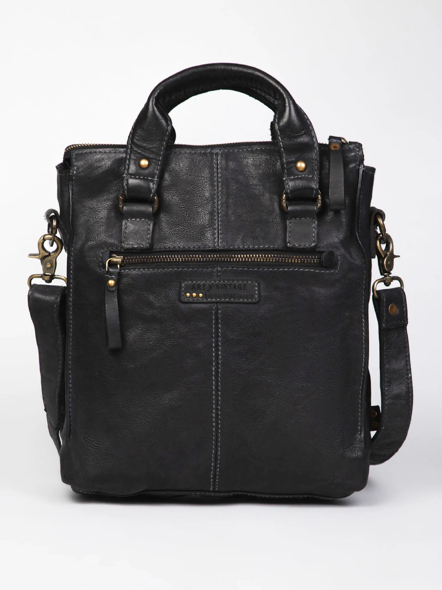 Black Veg Tanned Washed Leather Crossbody Bag