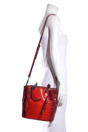 Bottega Veneta Red Vesuvio Croc Bucket Shoulder Bag