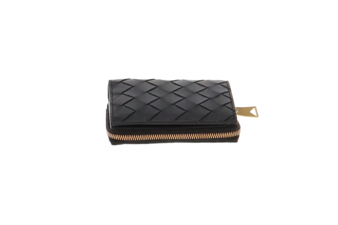 Bottega Veneta Small Intrecciato Compact Wallet Black