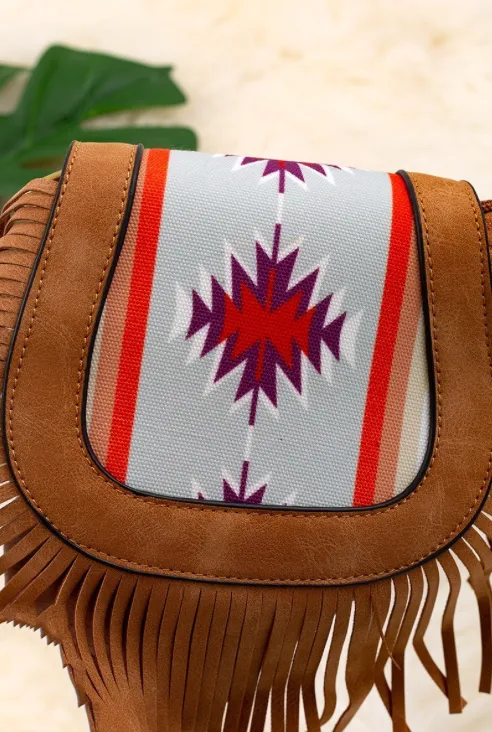 Brown Aztec Mini Crossbody Fringe Bag