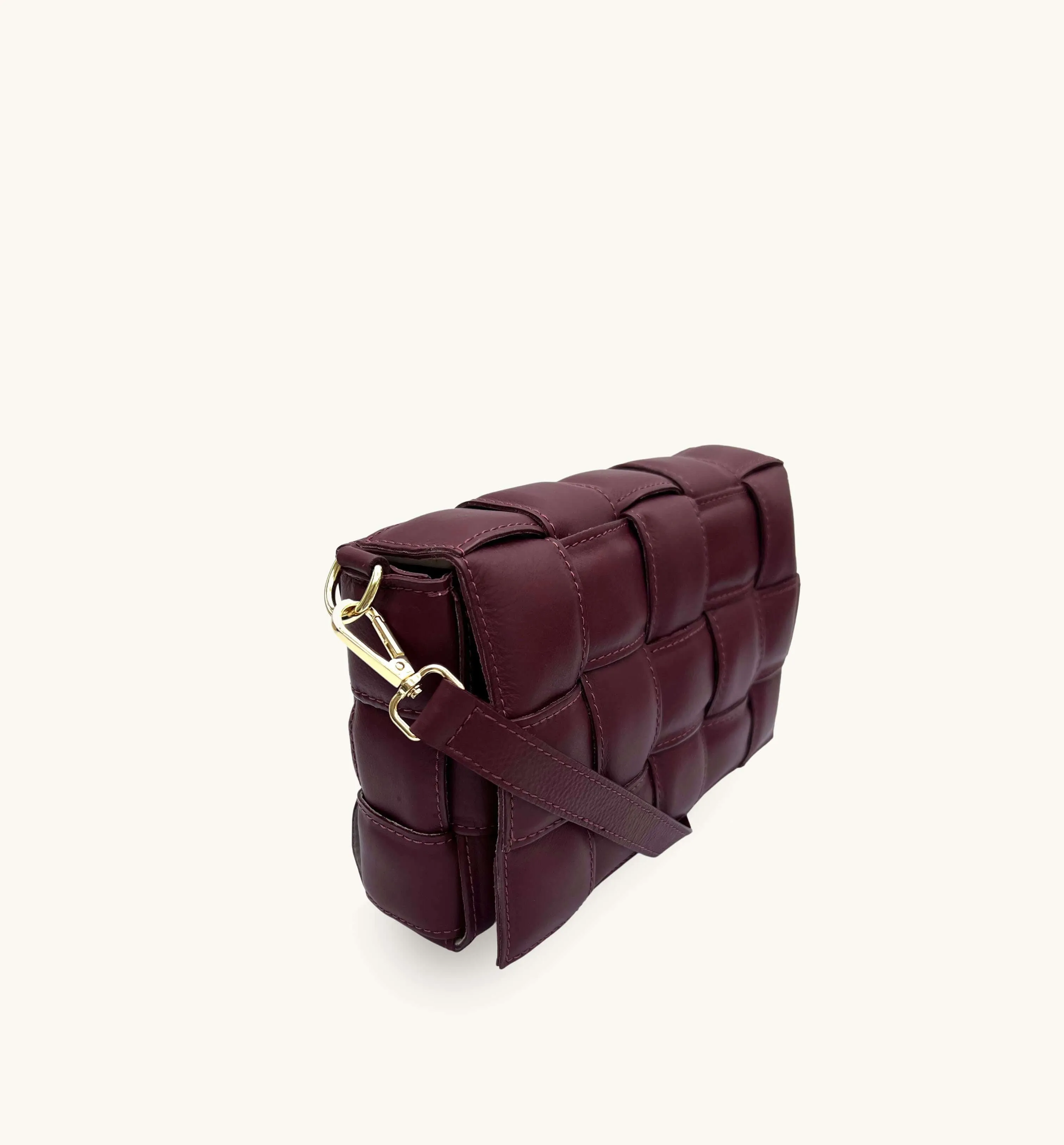 Burgundy Padded Woven Leather Crossbody Bag