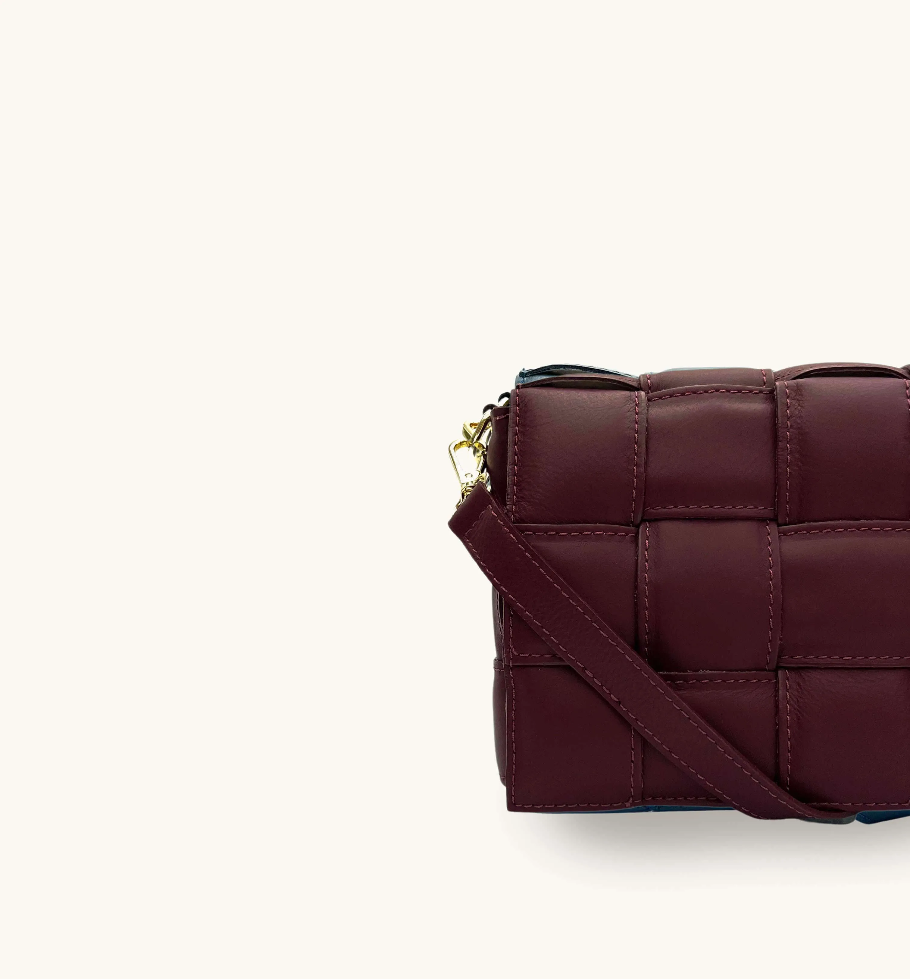 Burgundy Padded Woven Leather Crossbody Bag