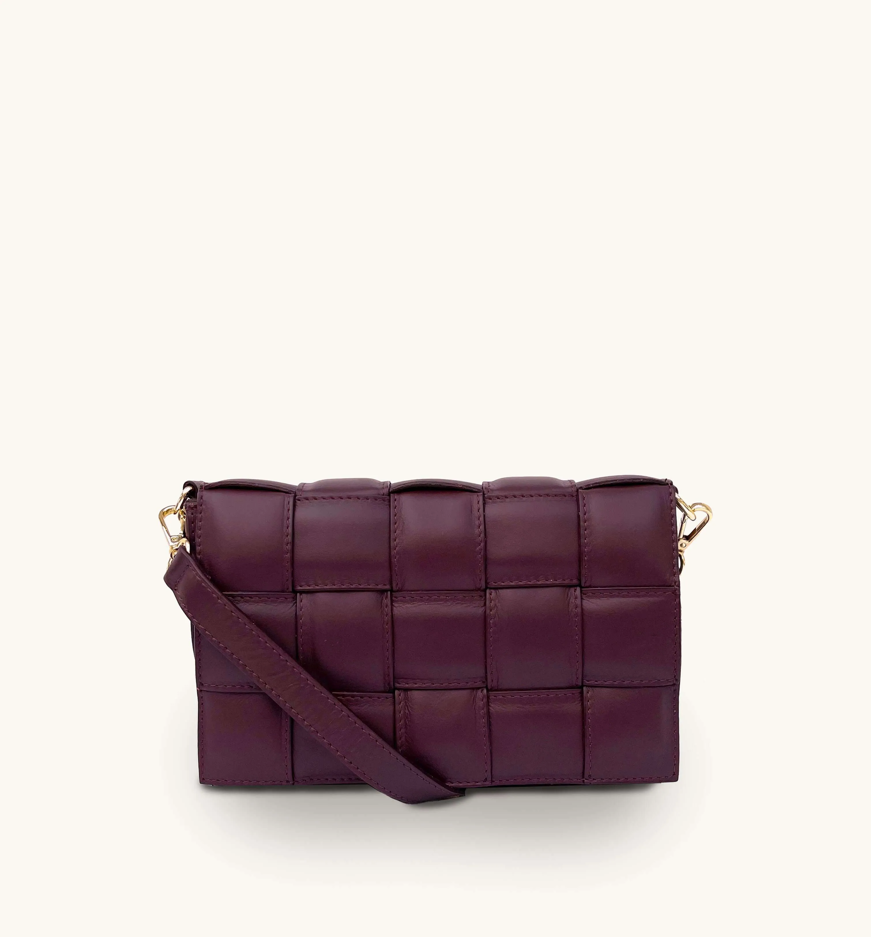 Burgundy Padded Woven Leather Crossbody Bag