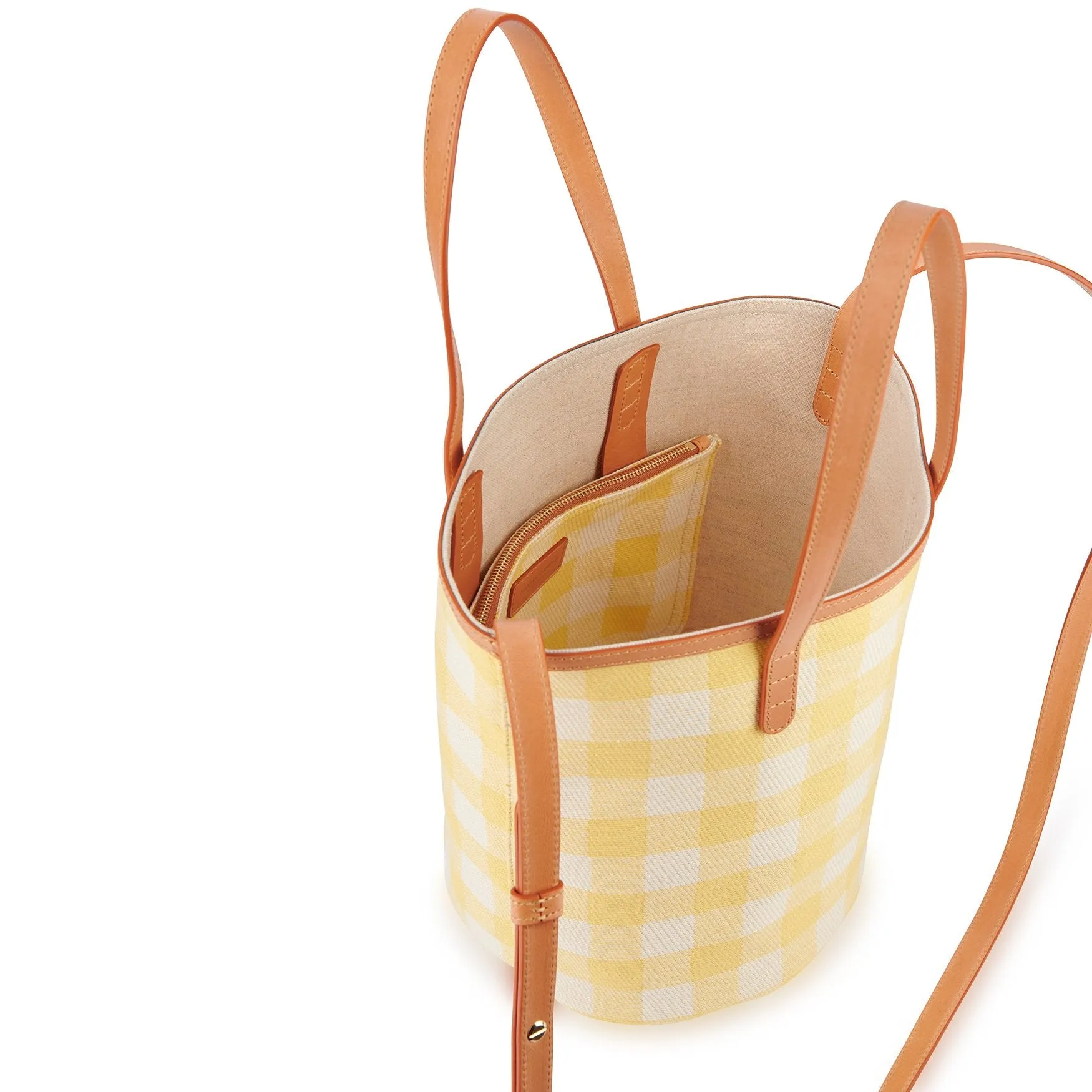 Canvas Mini Circle Bucket Bag - Sun/White