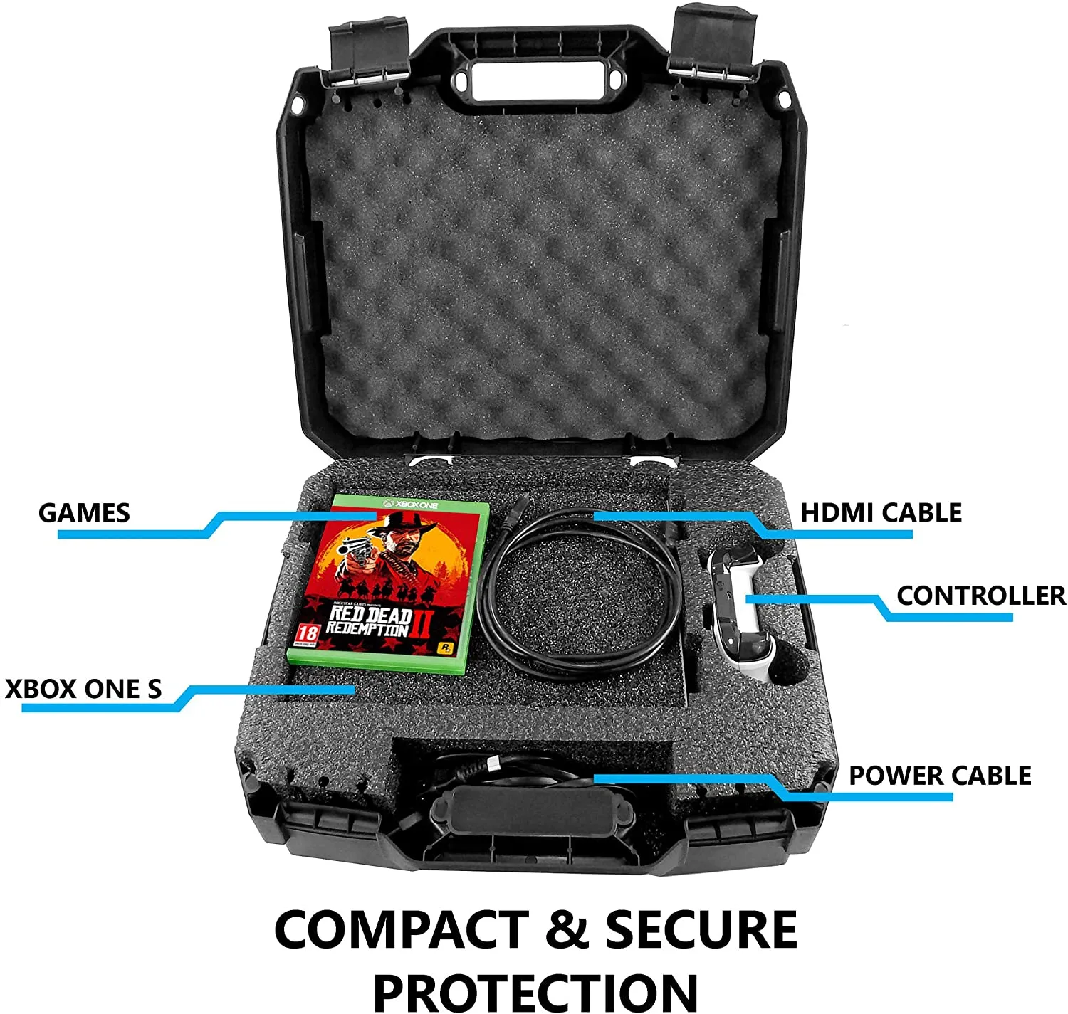 CASEMATIX Travel Case Compatible with Xbox One S - Hard Shell Carrying Case with Protective Foam Compartments for Console, Controller, Power Adapter