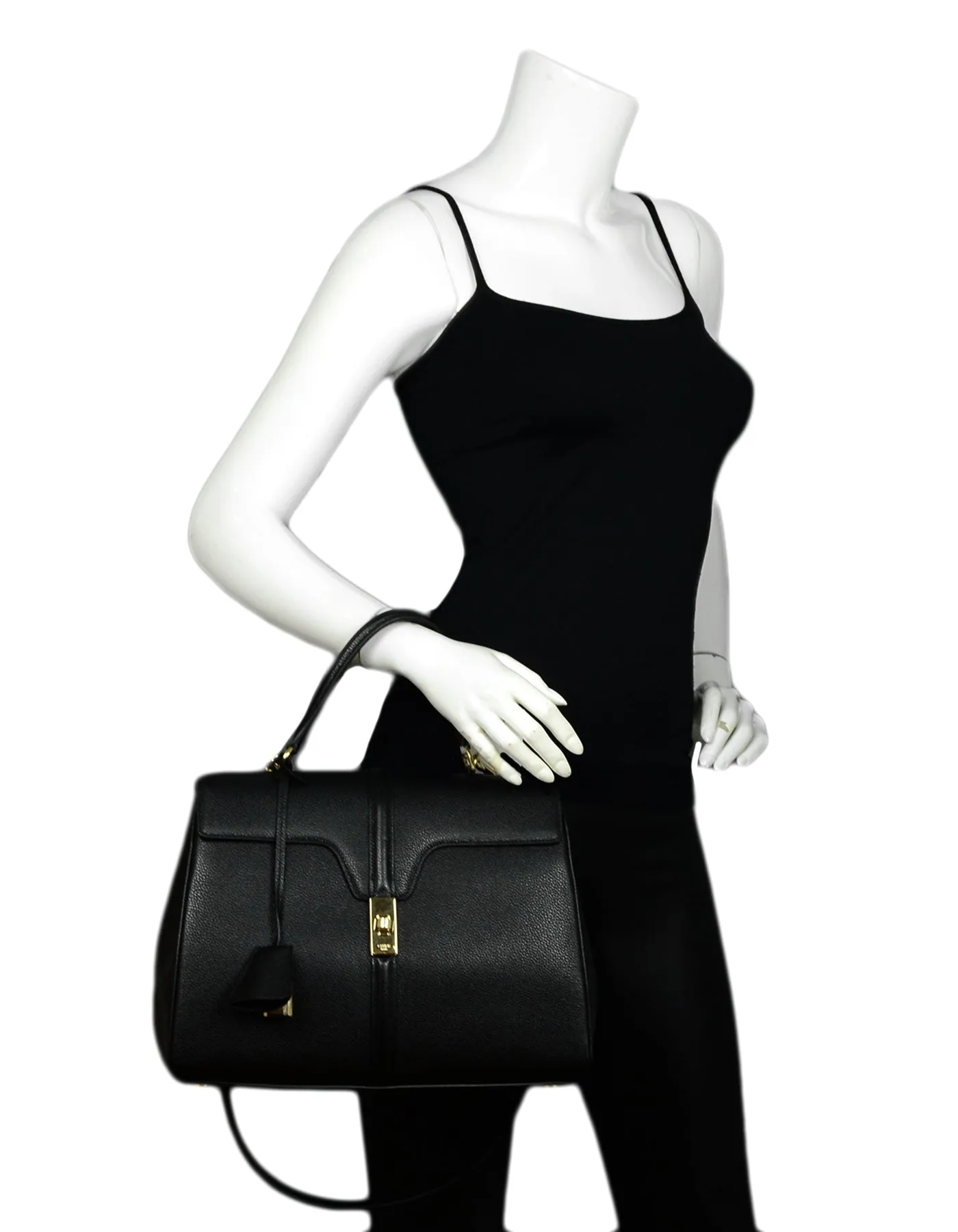 Celine Black Grained Calfskin Medium 16 Top Handle Bag NWT rt. $4,550