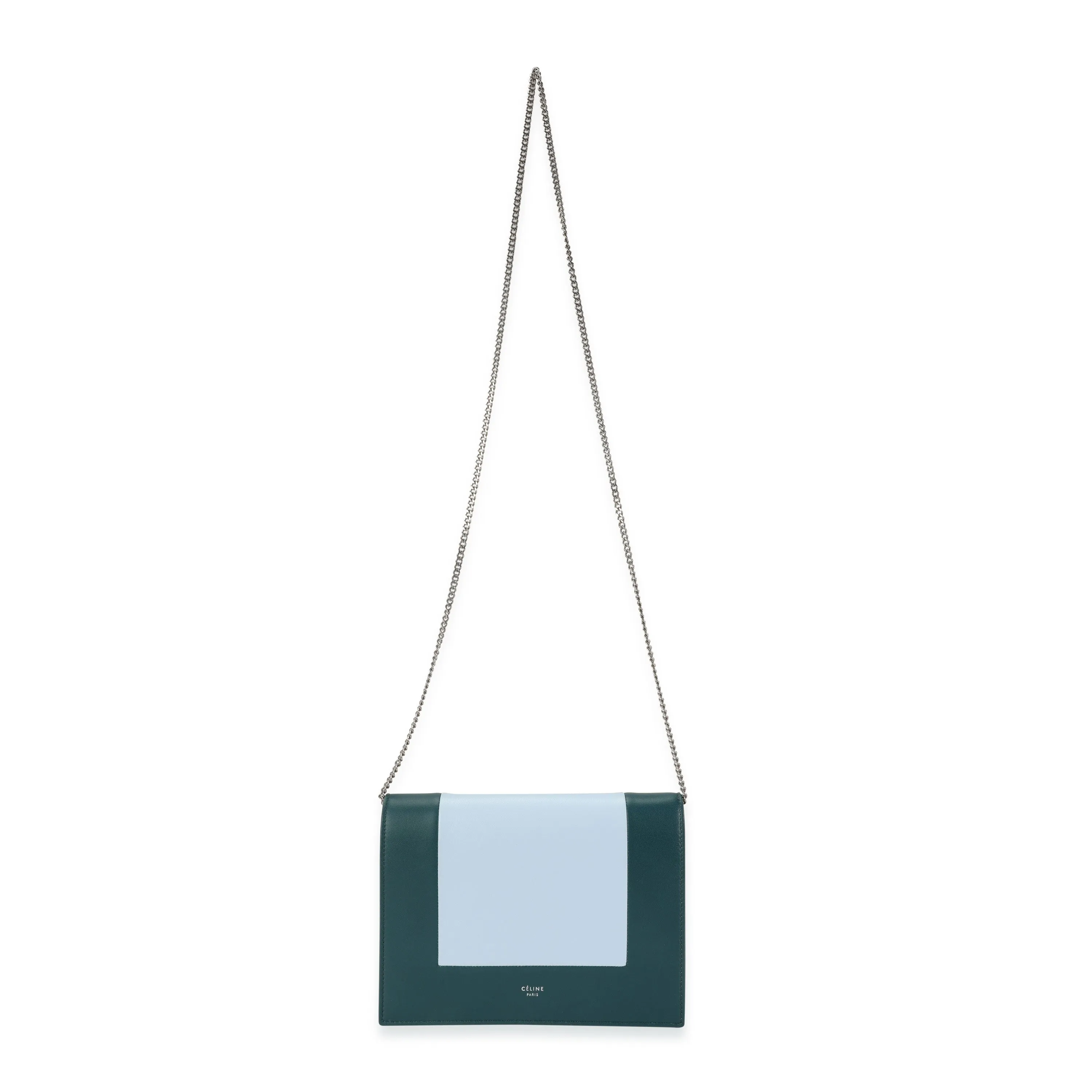 Celine Green & Blue Lambskin Frame Evening Clutch On Chain