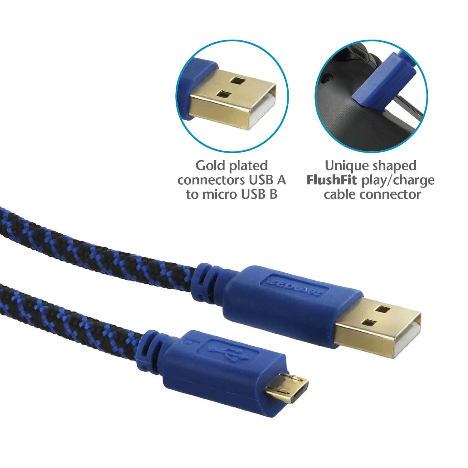 Charging cable for Sony PS4 controller Ultra 5m gold plated braided inc cable tidy & bag | ZedLabz