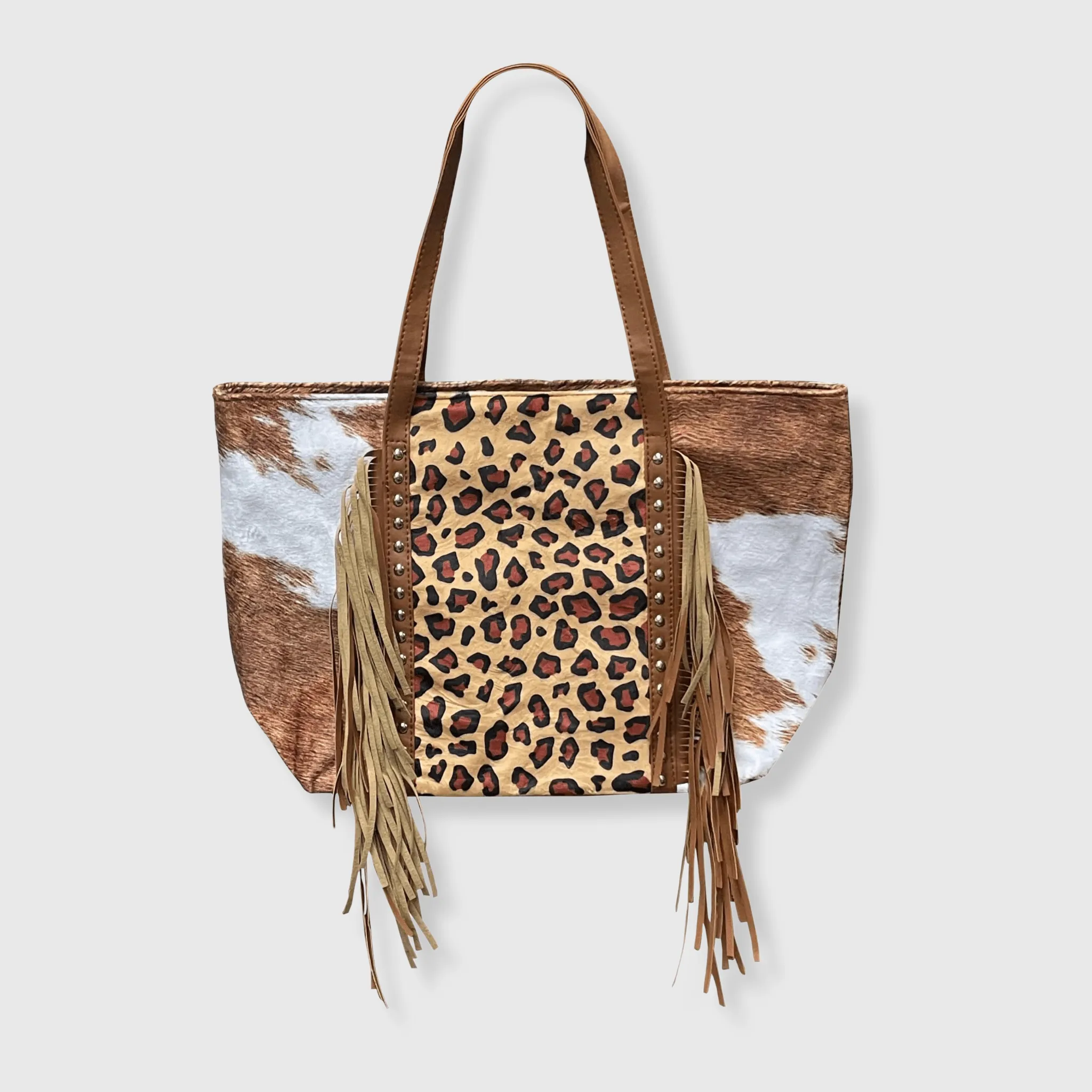 Cheetah Brown Cow Tassel Fringe Bag