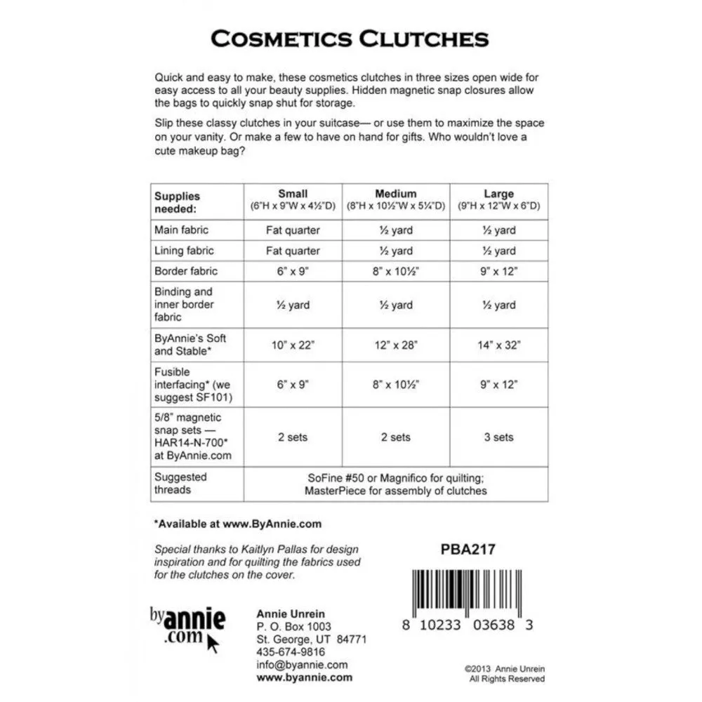 Cosmetic Clutches Pattern