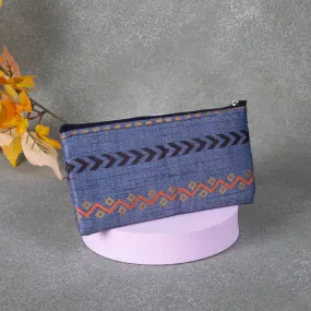 Cotton Purse Grey with Orange zig zag Design.